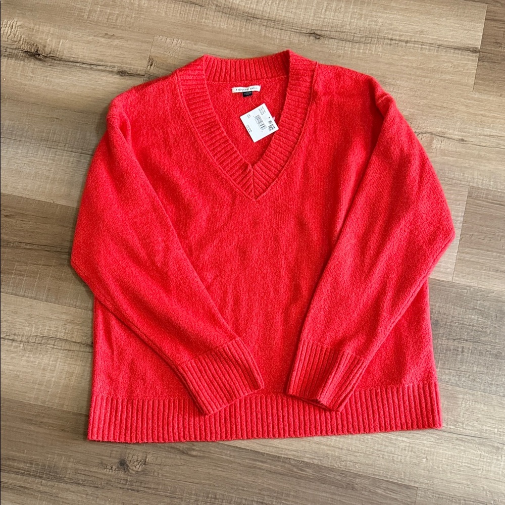 American Eagle Red V-Neck Sweater